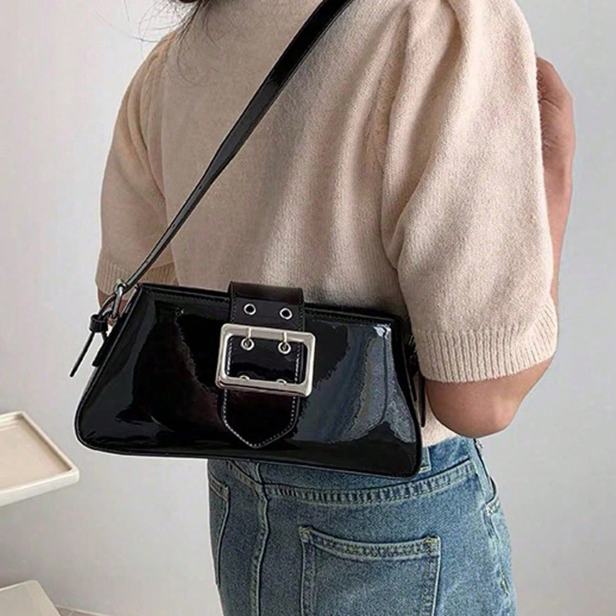 Handheld Patent Leather Silver Sweet & Edgy Chic Bag