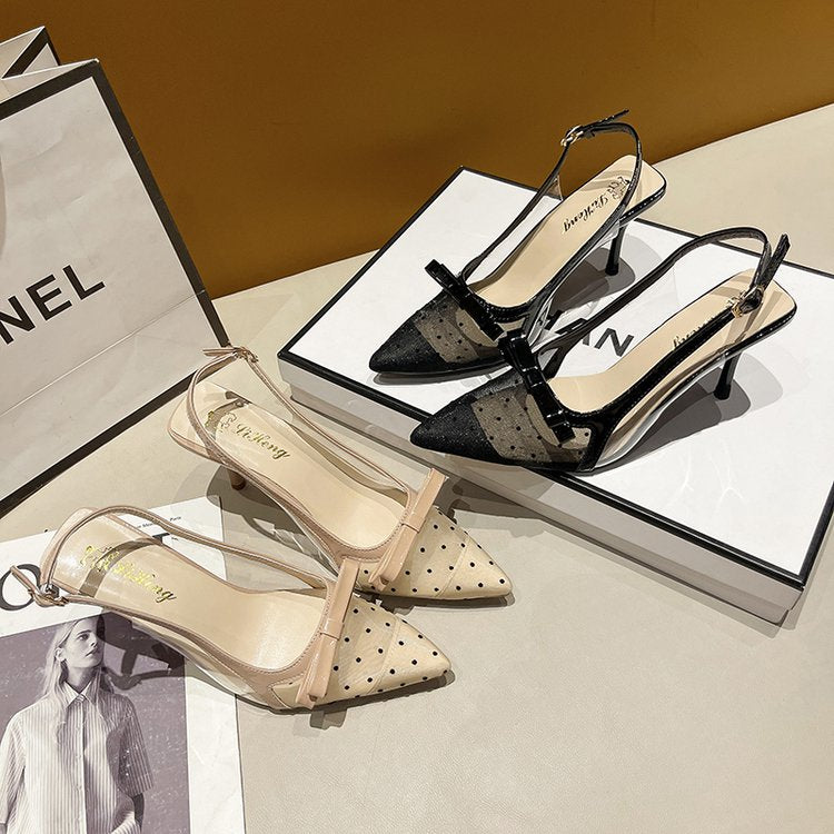 2026 New Arrival Closed-Toe Heels For Women, Summer Open-Wear Pointed-Toe Stiletto Sandals With Bowknot & Tulle, Sexy Single Pumps