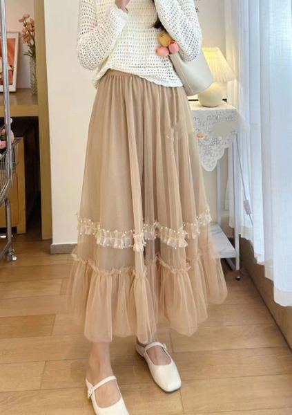 Patchwork Pleated High-Waisted A-Line Skirt