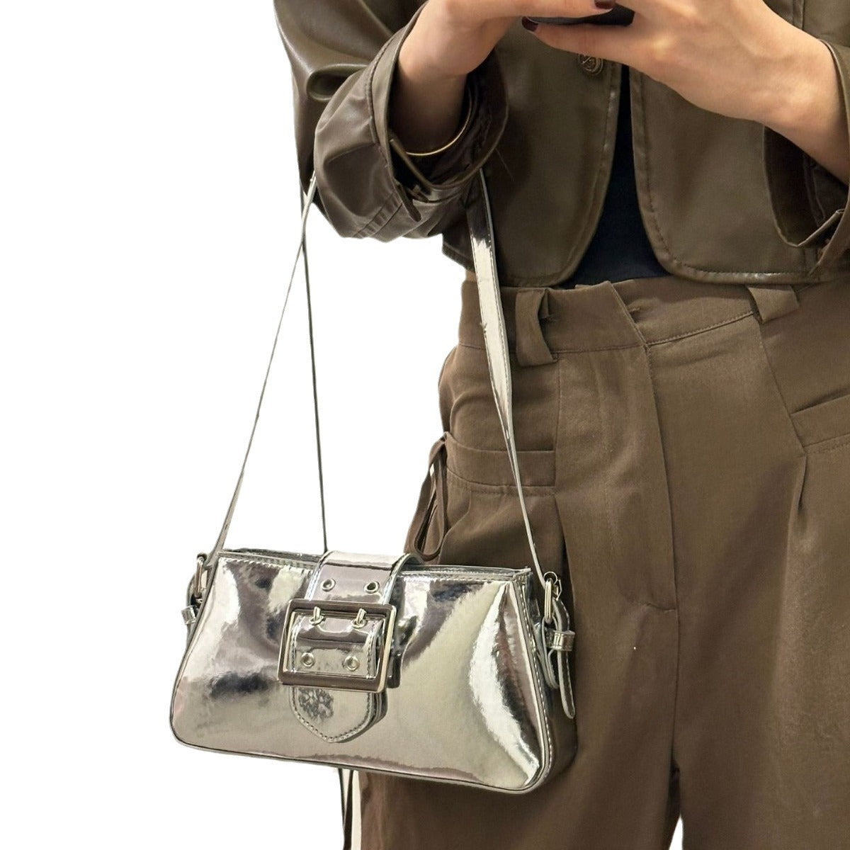 Handheld Patent Leather Silver Sweet & Edgy Chic Bag