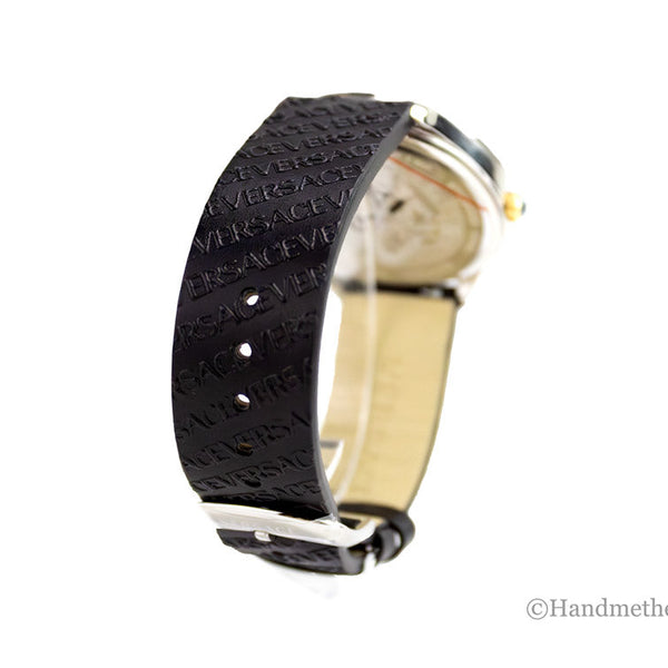 Versace 38mm Silver Logo Halo Dial Embossed Leather Watch