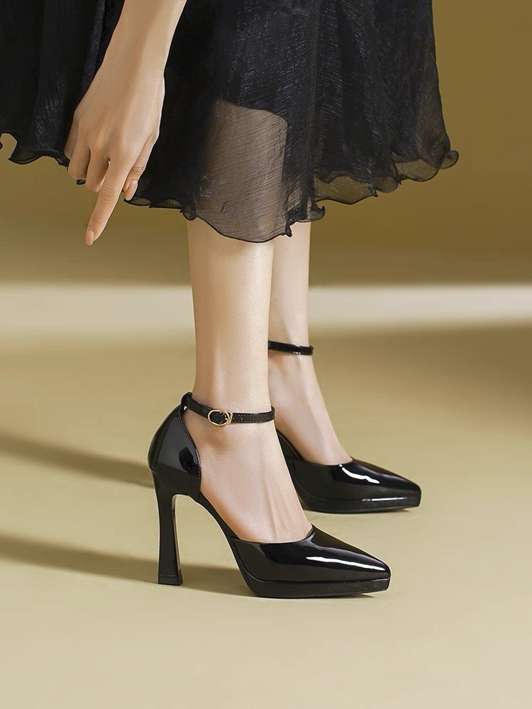 Women's Peep Toe Platform Sandals, Medium Block Heel, One-Strap Design, Summer New Style, Black Sexy Elegant Single Shoes