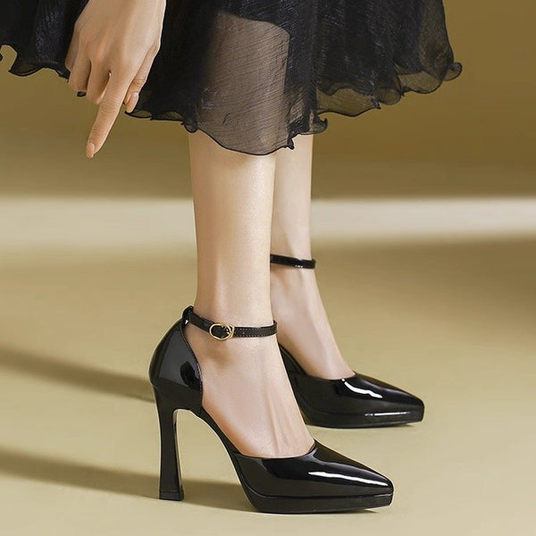 Women's Peep Toe Platform Sandals, Medium Block Heel, One-Strap Design, Summer New Style, Black Sexy Elegant Single Shoes