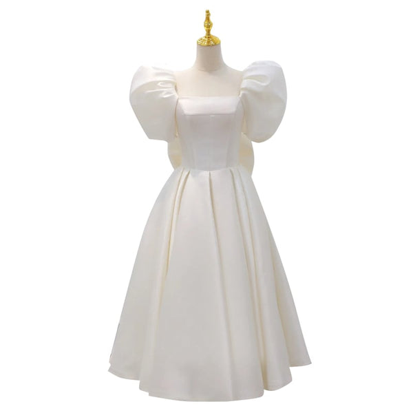 Simple White Satin French Light Wedding Dress