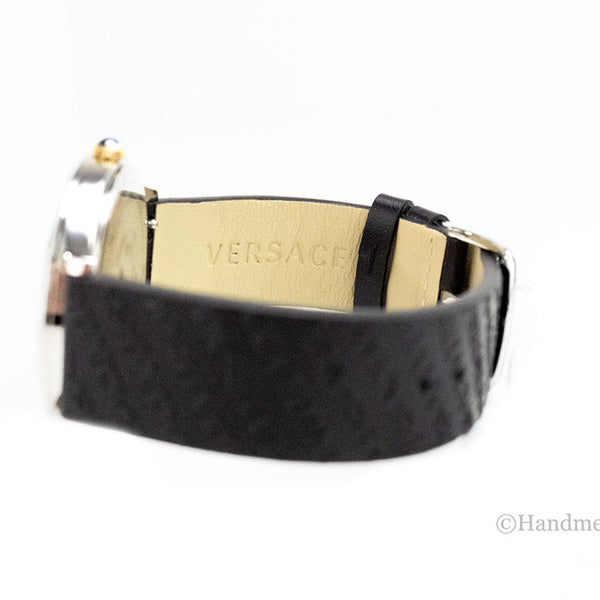 Versace 38mm Silver Logo Halo Dial Embossed Leather Watch