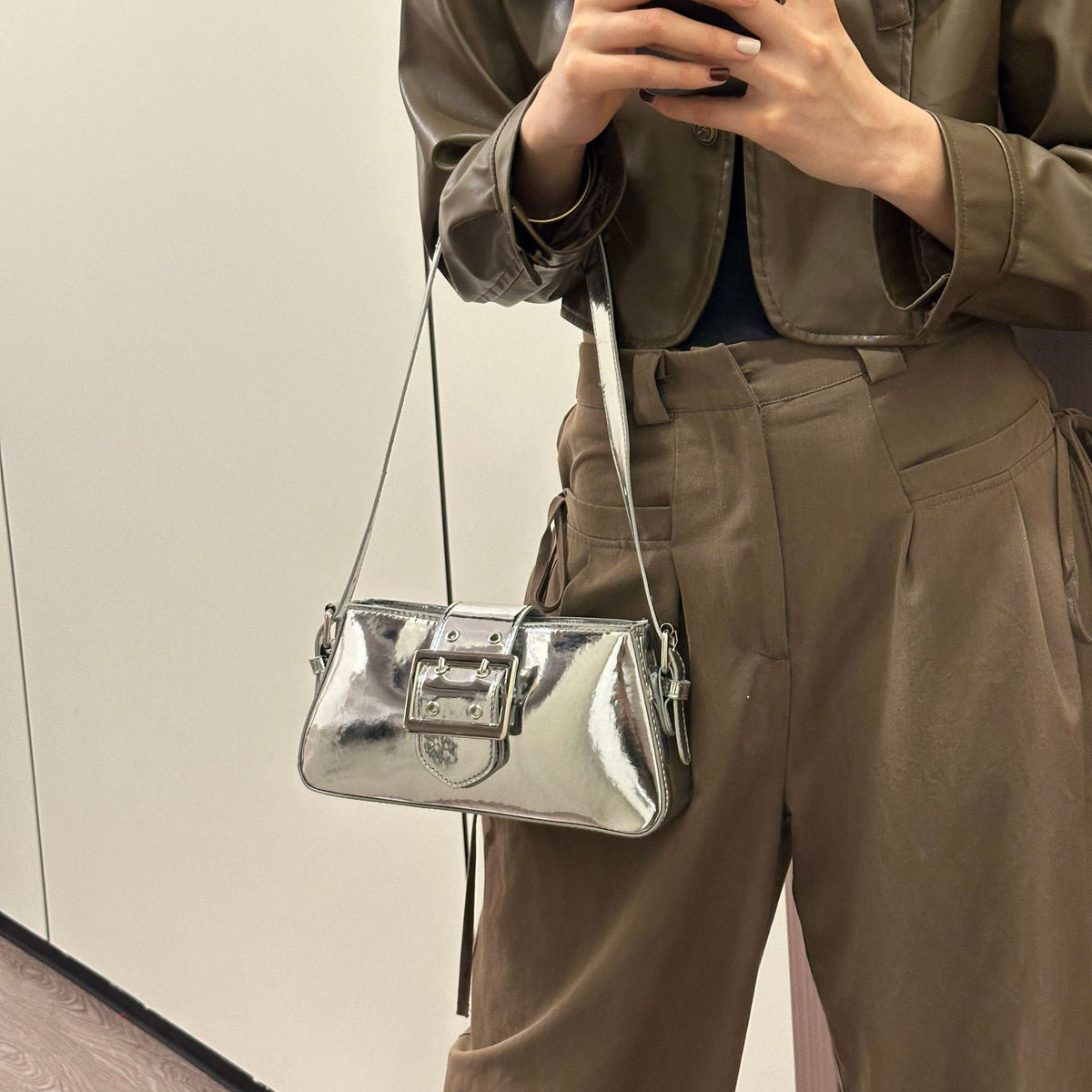 Handheld Patent Leather Silver Sweet & Edgy Chic Bag