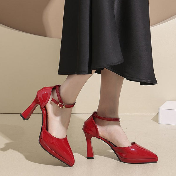 Women's Peep Toe Platform Sandals, Medium Block Heel, One-Strap Design, Summer New Style, Black Sexy Elegant Single Shoes