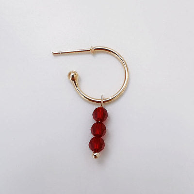Vintage Floral Red Crystal 14k Gold Asymmetrical Earrings