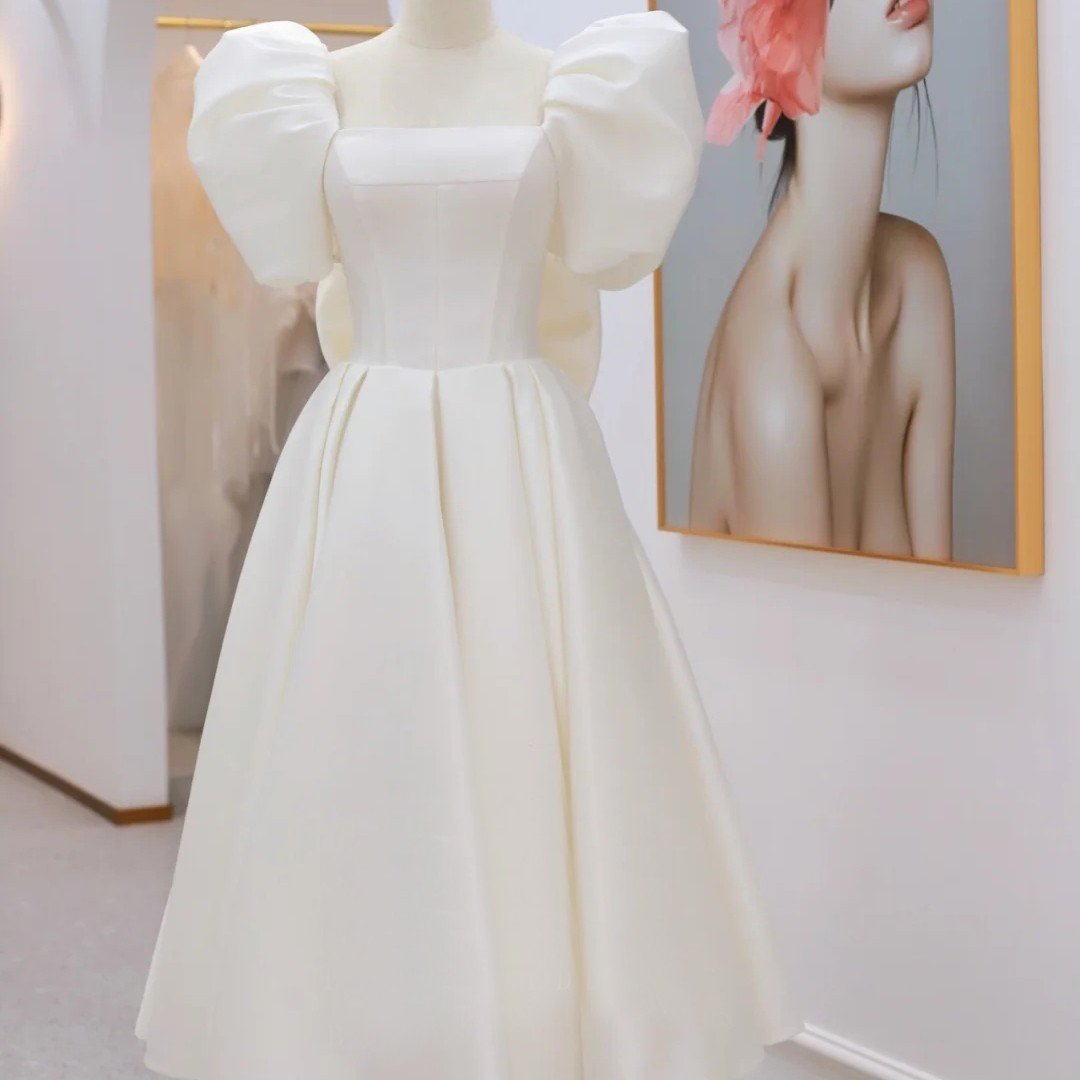 Simple White Satin French Light Wedding Dress