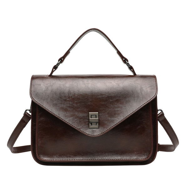 Oil-waxed Leather Vintage New Style Minimalist Fashionable Elegant Womens