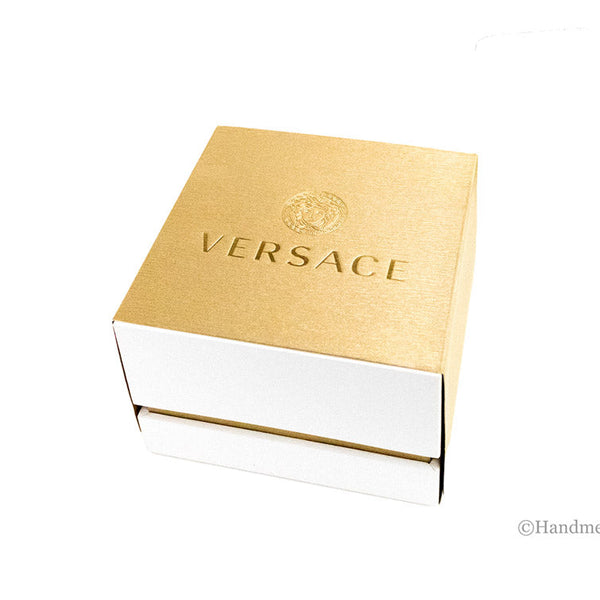 Versace 38mm Silver Logo Halo Dial Embossed Leather Watch