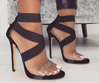 Transparent Strap High Heels with Elastic Bands