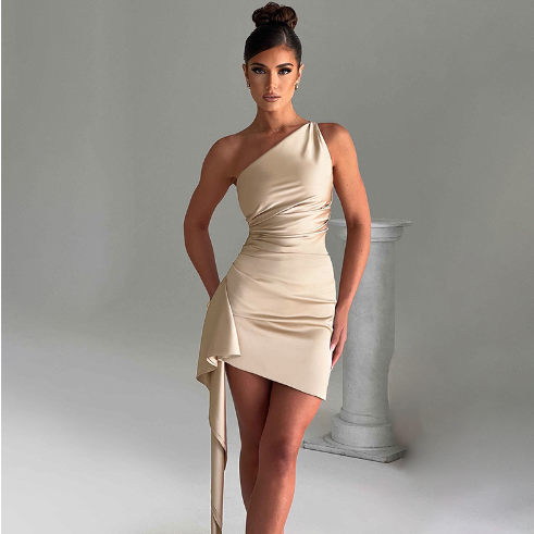 One-Shoulder Sleeveless Mini Dress for Parties & Weddings