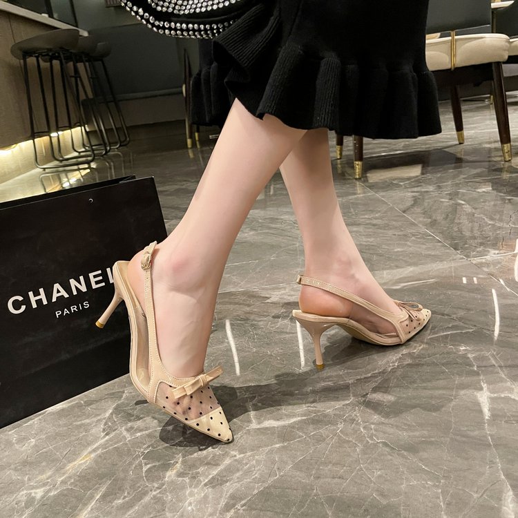 2026 New Arrival Closed-Toe Heels For Women, Summer Open-Wear Pointed-Toe Stiletto Sandals With Bowknot & Tulle, Sexy Single Pumps