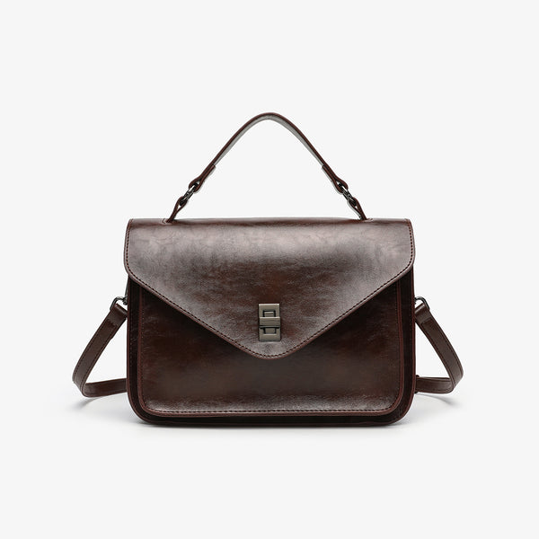 Oil-waxed Leather Vintage New Style Minimalist Fashionable Elegant Womens