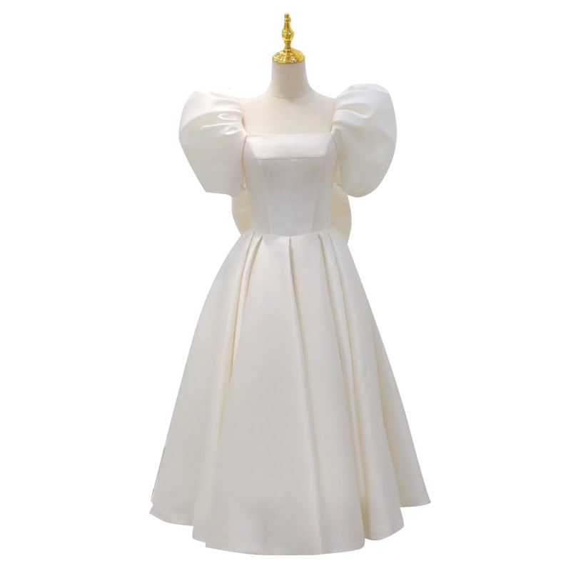 Simple White Satin French Light Wedding Dress