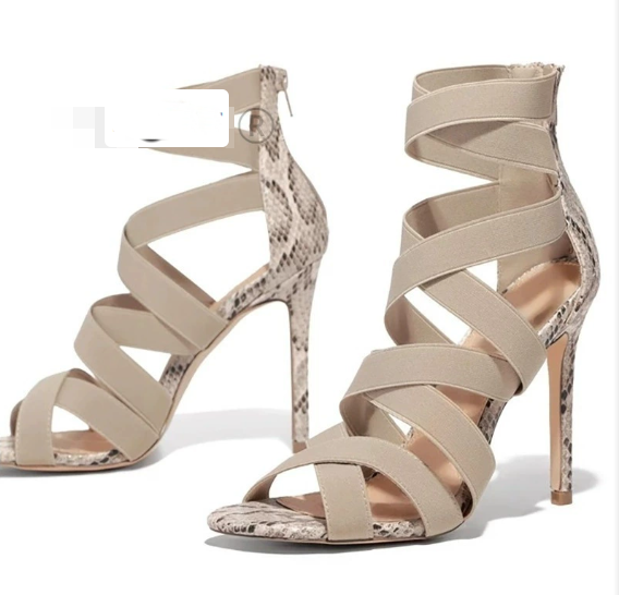 Transparent Strap High Heels with Elastic Bands