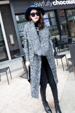 Knit Cardigan with Long Sweater and Scarf