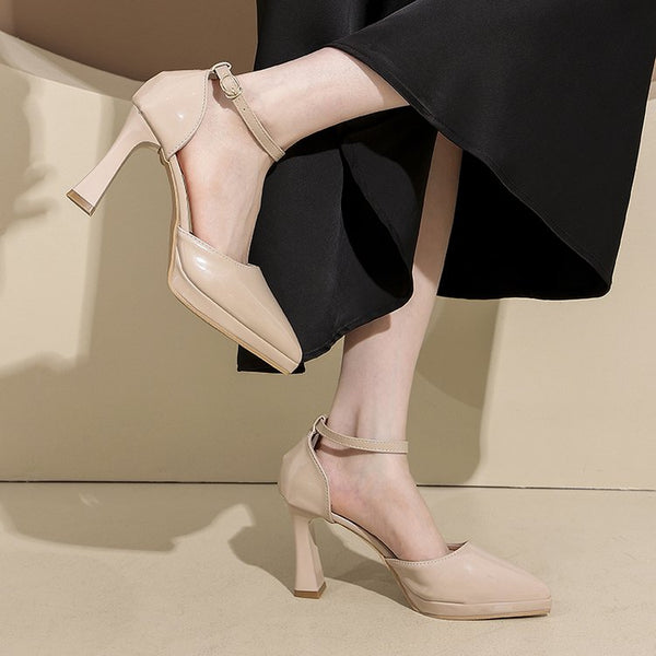 Women's Peep Toe Platform Sandals, Medium Block Heel, One-Strap Design, Summer New Style, Black Sexy Elegant Single Shoes